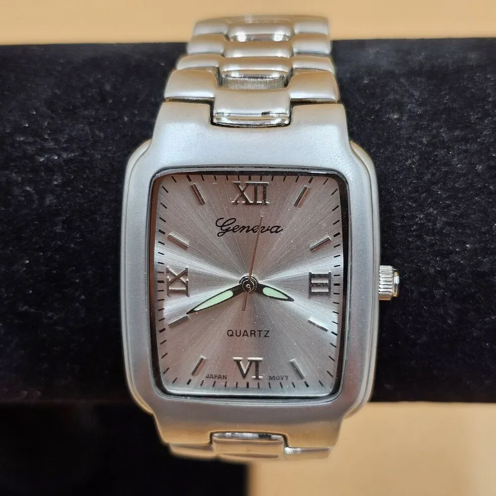 Geneva Quartz Silver Tone Men's Stainless Steel Watch Japan Movt Luminous Hands